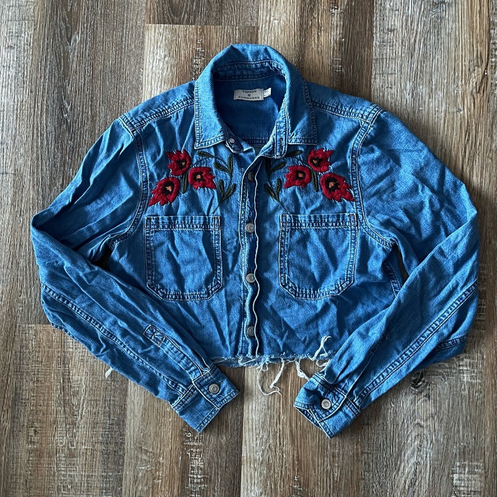 Topman Denim Top with Embroidery